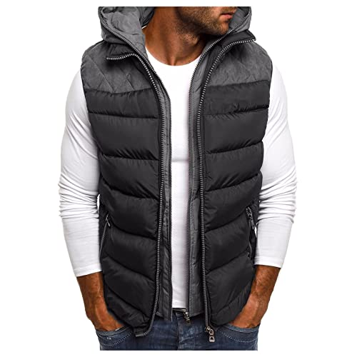 Herren Weste mit Kapuze Steppweste Bodywarmer Kapuzenweste Daunenweste Reißverschluss Weste Ärmellose Sportweste Zip Wärme Freizeit Outdoor Style (Grau, XXXXL) von Generic