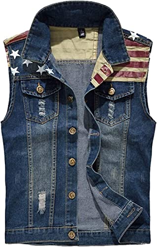 Herren Westen Lässige Zerrissene Jeansweste Einfacher Stil Vintage Jungen Ärmellos Destoryed Jacken Jugend Student Cowboy Outwear Jeans Gilets (Color : Blau, Einheitsgröße : XXL) von Generic