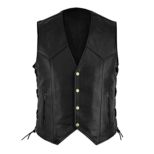 Herren Westen Lederweste Herren Motorradweste Lederweste Chopper Weste Kunstleder Biker Rocker Motorrad Clubweste Schnürung Weste Motorrad Team Punk Leder Weste Mantel Kunstleder Weste von Generic