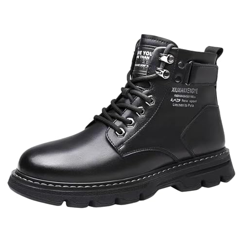 Herren Western Cowboy Stiefel - Leder Cowboy Boots Stiefeletten Leder, Bequeme Flachform Schnüren Kampfstiefel Seitlicher Reißverschluss Business Klassische Schuhe Trekking Outdoor Arbeitsschuhe von Generic