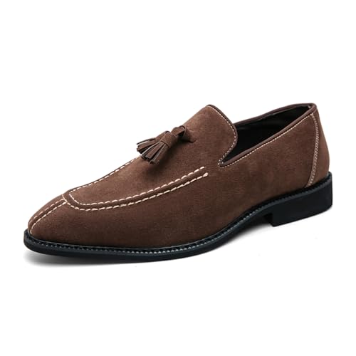 Herren Wildleder Hausschuhe Loafers Kleid Schuhe Mit Quaste Flats Slip-On Prom Loafer,Braun,42.5 EU von Generic