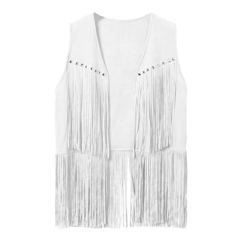 Herren Wildleder Weste Fransen Ärmellos Cowboy Weste Indianer Weste Mit Fransen Retro Boho Hippie Outfit Festival Karneval Kostüm von Generic