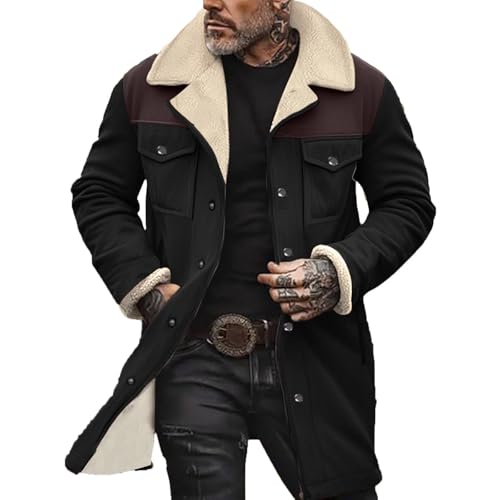 Herren Wildlederjacke Lang Gefütterte Lederjacke Vintage Kunstwildleder Mantel Winter Trucker Jacke Trenchcoat Wolle Fleece Wintermantel Arbeitsjacke Angebote Des Tages Heute Schwarz L von Generic