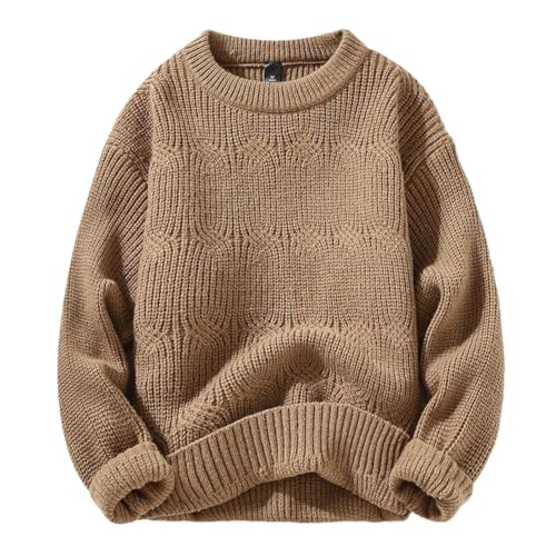 Herren Winter Casual Weihnachtspullover Dicker Warmer Strickpullover Pullover Einfarbig Strickpullover, khaki, X-Large von Generic