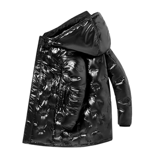 Herren Winter Glänzende Daunenjacke mit Kapuze - Wasserdicht, Winddicht, Dick Gefüttert, Modische Pufferjacke mit Reißverschluss,Schwarz,L von Generic