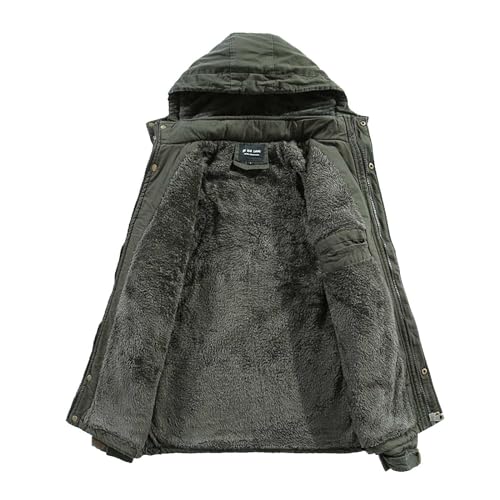 Herren Winterjacke Baumwolle Jacke Fleecefutter Wintermantel Übergangsjacke Warme Fleecejacke Winddichte Skijacke Outdoorjacke mit Kapuze Winter Parka Blitzangebote Des Tages Armeegrün M von Generic