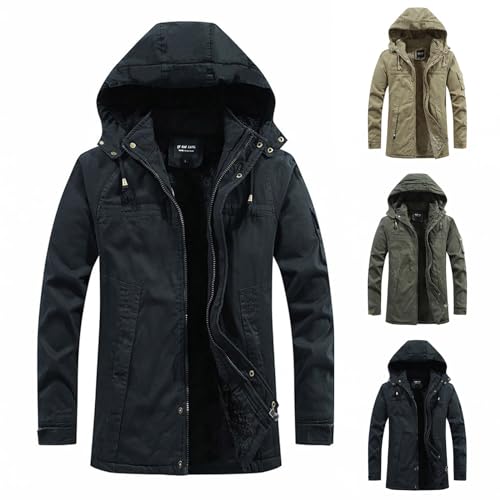 Herren Winterjacke Baumwolle Jacke Fleecefutter Wintermantel Übergangsjacke Warme Fleecejacke Winddichte Skijacke Outdoorjacke mit Kapuze Winter Parka Sale Schwarz L von Generic