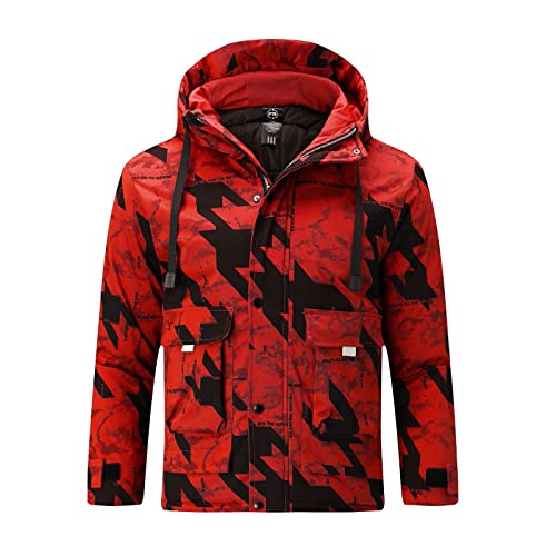 Herren Winterjacke Winddichte Jacke Kapuze Übergangsjacke Herrenjacke Männer Warm Jacke Windjacke Daunenjacken Steppjacken für Herren Outdoorjacke Sportjacke Orange 4XL von Generic