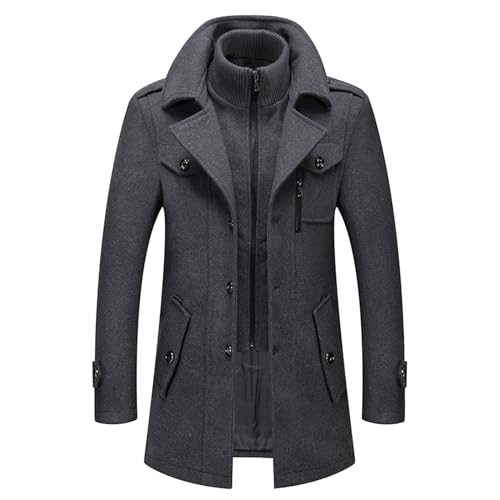 Herren Wintermantel, Slim Fit Zweiteiliger Mantel für Business und Freizeit, Wollmantel mit Stehkragen Peacoat und Warmer Integrierter Innenjacke von Generic