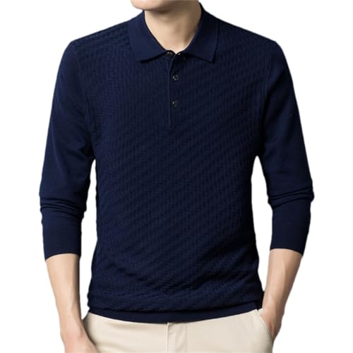 Herren Wolle Polos Kleidung Herbst Und Winter Umlegekragen Strickhemden Langarm Pullover Navy Blue XL von Generic