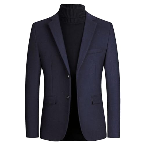 Herren Wollmischung Winter Blazer Jacke Zwei Knöpfe Slim Fit Trenchcoats Solide Farbe Warme Weiche Anzug Jacke Mantel (Dunkelblau,3XL) von Generic