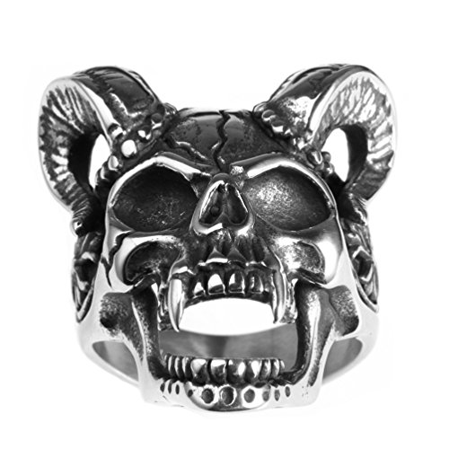 Herren Ziegenhorn Totenkopf Ring Edelstahl Vintage Gothic Teufel Biker Band Herren Ziegenhorn Totenkopf Ring Edelstahl Vintage Gothic Teufel Biker Band von Generic