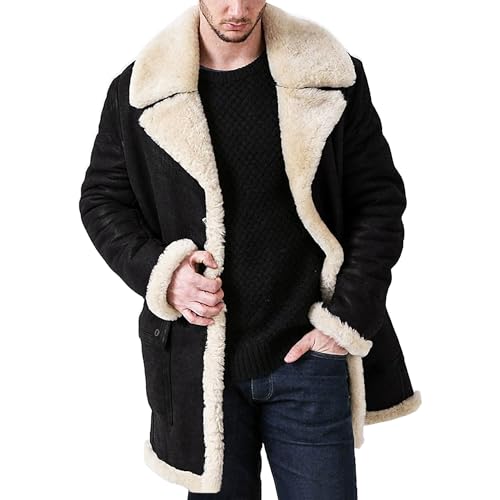 Herren dicke Strickjacke Sherpa Mantel Pelzkragen Warme Winter Bomberjacke Flauschige Fleece gepolsterte Parka Jacken (Schwarz,M) von Generic