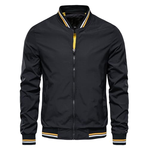 Herren einfarbig Leichte Dünne Bomberjacke Sommerjacke mit Gestreiftem Blouson US Fliegerjacke mit Innentasche Basic Windbreaker Trekkingjacke mit Kapuze Winter Warm Hybridjacke (Black-c, XXXXXL) von Generic