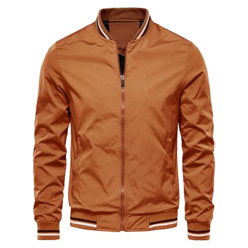 Herren einfarbig Leichte Dünne Bomberjacke Sommerjacke mit Gestreiftem Blouson US Fliegerjacke mit Innentasche Basic Windbreaker Trekkingjacke mit Kapuze Winter Warm Hybridjacke (Brown-c, M) von Generic
