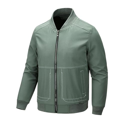 Herren einfarbig Leichte Dünne Bomberjacke Sommerjacke mit Gestreiftem Blouson US Fliegerjacke mit Innentasche Basic Windbreaker Trekkingjacke mit Kapuze Winter Warm Hybridjacke (Green-b, M) von Generic