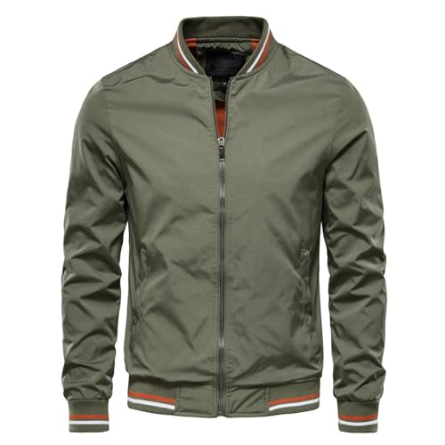 Herren einfarbig Leichte Dünne Bomberjacke Sommerjacke mit Gestreiftem Blouson US Fliegerjacke mit Innentasche Basic Windbreaker Trekkingjacke mit Kapuze Winter Warm Hybridjacke (Green-c, XXXXXL) von Generic