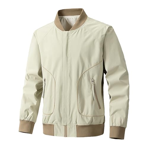 Herren einfarbig Leichte Dünne Bomberjacke Sommerjacke mit Gestreiftem Blouson US Fliegerjacke mit Innentasche Basic Windbreaker Trekkingjacke mit Kapuze Winter Warm Hybridjacke (Khaki-a, XL) von Generic