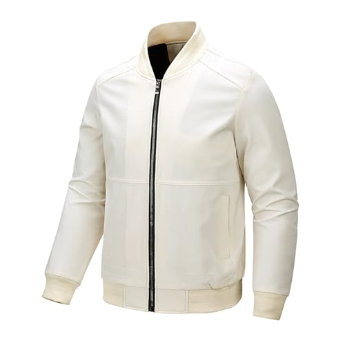 Herren einfarbig Leichte Dünne Bomberjacke Sommerjacke mit Gestreiftem Blouson US Fliegerjacke mit Innentasche Basic Windbreaker Trekkingjacke mit Kapuze Winter Warm Hybridjacke (White-b, L) von Generic