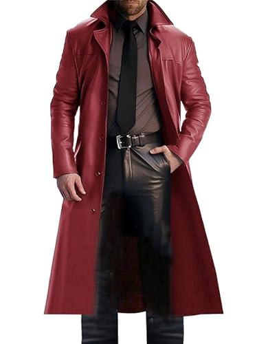 Herren in voller Länge Ledermantel schwarzer Leder Klassiker in voller Länge langer Trenchcoat braun rot Herren in voller Länge Ledermantel schwarzer Leder Klassiker in voller Länge langer Trenchcoat braun rot von Generic