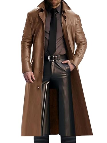 Herren in voller Länge Ledermantel schwarzer Leder Klassiker in voller Länge langer Trenchcoat braun rot Herren in voller Länge Ledermantel schwarzer Leder Klassiker in voller Länge langer Trenchcoat braun rot von Generic