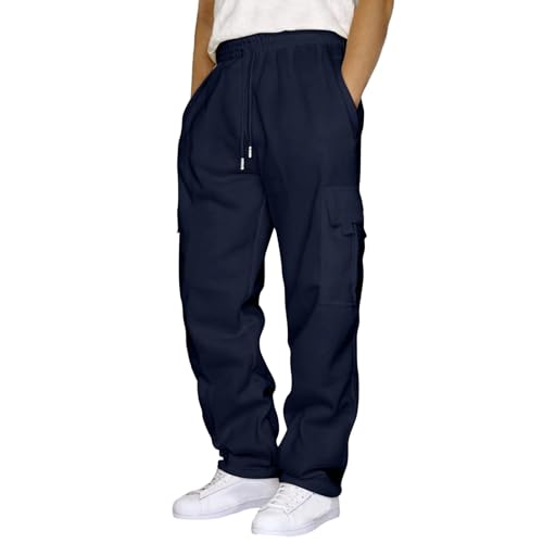 Herren mit mehreren Taschen Sweatpants Bund Solide Trendy Workout Activewear Grafik Sweatpants Kleid Hosen Damen Sweatpants Reisehose Sommer Jogger Leichte Warme Sweatpants, navy, 58 von Generic