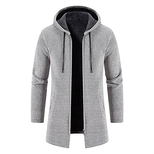 Herren mittellange Paragraph Verdickte Pullover Cardigan Herren Lose Kapuzenpullover Jacke, hellgrau, X-Large von Generic