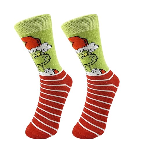 Herren und Damen Grinch Baumwolle Socken Packung Weihnachtssöckchen, Grinch Baumwolle Socken, Bunte Gemusterte Weihnachtssocken für Herren und Damen von Generic