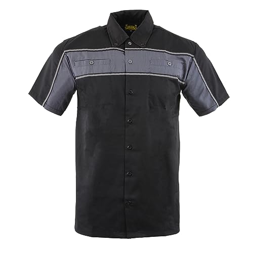 Herren zweifarbig schwarz/orange & schwarz/schwarz/schwarz/schwarz/grau/reflektierend Kurzarm Motorrad Mechaniker Hemd, Grauer Streifen mit Schwarz, 2X von Generic