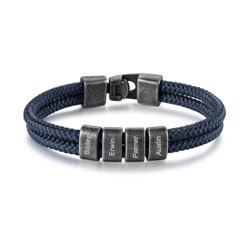 Herrenarmband im Vintage-Stil, handgewebt und mit 2-4 Namen personalisiert. Armband ist einfach und zart, geeignetes Geschenk für Ehemann Freund Sohn (Name 2, Dunkelblau 1) von Generic