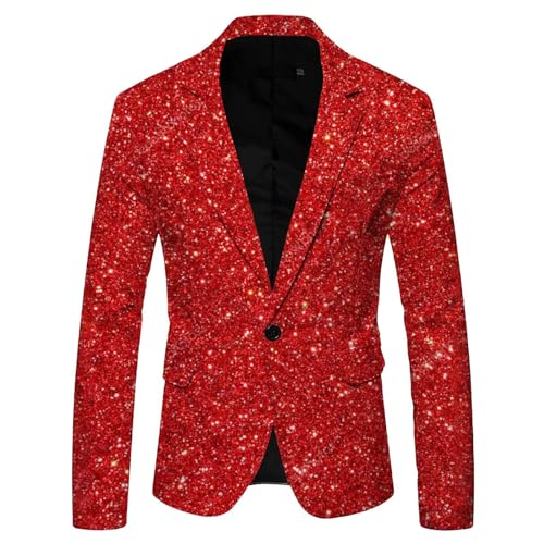Herrenjacke Anzug Jacke Männer Pailletten Party Prom Hochzeit Abendessen Symmetrie Anzug Sakko Herren Blazer Pailletten Sakko Glitzer Blazer Gold Slim Fit Anzugjacke Freizeit Pailletten Glitter von Generic