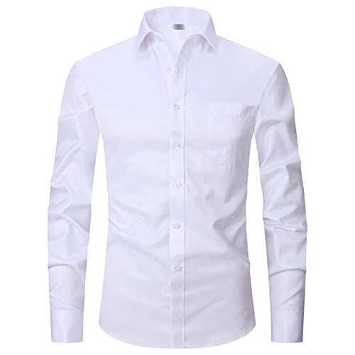 Herrenmode Manschettenknöpfe Weiß-Kragen Hemd Basic Slim Fit Langarm Business Kleid Baggy Pocket Deco Shirts (Weiß,4XL) von Generic