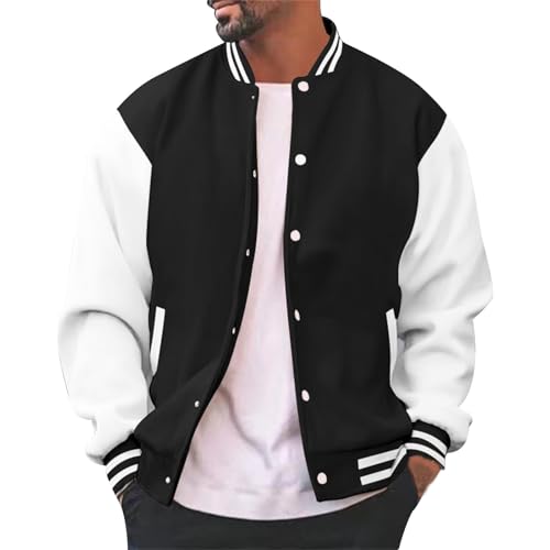 Herrenmode Varsity Jacke, lässig, Slim Fit, Baumwolle, Letterman, Baseball, Bomberjacke, Urb An Classic College-Jacke Übergangsjacken Herren (Black, XL) von Generic