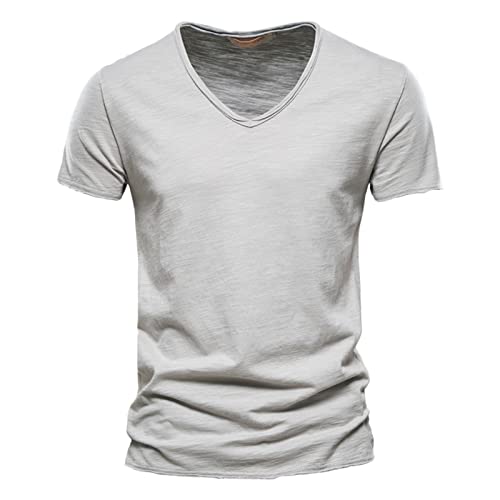 Herrenmode lässig einfarbig Baumwolle V-Ausschnitt Kurzarm T-Shirt Top Adventskalender von Generic