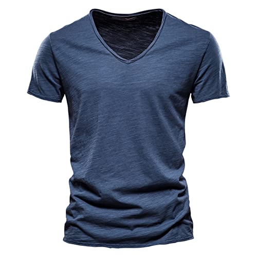 Herrenmode lässig einfarbig Baumwolle V-Ausschnitt Kurzarm T-Shirt Top Adventskalender von Generic