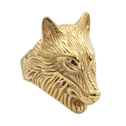 Herrenring aus Edelstahl im Vintage-Bikerstil mit Wolfskopf von Generic