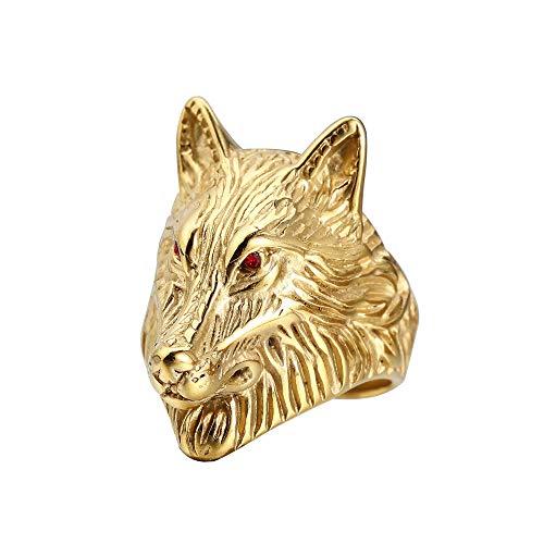 Herrenring aus Edelstahl im Vintage-Bikerstil mit Wolfskopf von Generic