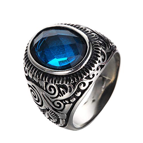 Herrenring aus Edelstahl im Vintage-Stil mit geschnitztem Muster und Edelsteinen von Generic
