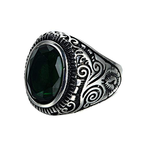 Herrenring aus Edelstahl im Vintage-Stil mit geschnitztem Muster und Edelsteinen von Generic