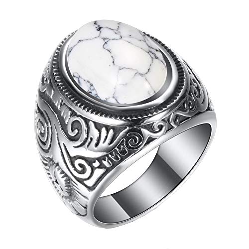 Herrenring aus Edelstahl im Vintage-Stil mit geschnitztem Muster und Edelsteinen von Generic