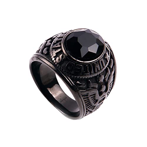 Herrenring aus Edelstahl mit US-Army-Veteranen-Hawk-Adler und ovalem CZ-Edelstein von Generic