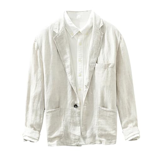 Herrensakko Sommer Sakko Herren Leinen Leicht Lockere Freizeitjacke für Herren Herren Sommer Große Größen Sakkos für Herren EIN-Knopf Anzug Jacken Sport Mantel Stilvolle Alltagsanzüge Anzugjacke von Generic