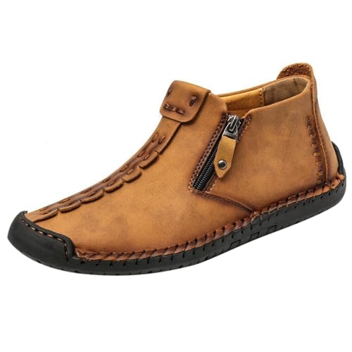 Herrenstiefel 2024 Mid Calf Reißverschluss Design Moderne Freizeitstiefel Warme Winterstiefel Gemütliche Herrenschuhe Outdoor Alltagsschuhe (Yellow, 42) von Generic