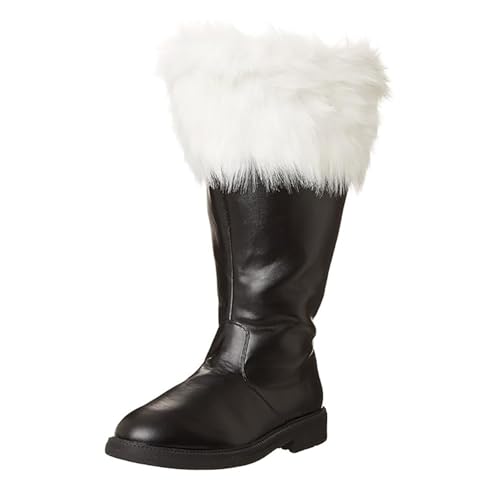 Herrenstiefel mittlere Schafthöhe Weite Wade Seitlicher Reißverschluss Einfarbige Design Weihnachtsmann Stiefel Strapse Verstellbar Winterfest Warme Innensohle (Black, 43) von Generic
