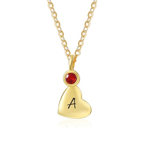 Herz-Halskette, personalisierter Name (mit Geburtsstein), Cubic Zirkonia Geburtsstein Anhänger Frauen Halskette, Valentinstag Muttertag Geburtstag Geschenk für Mama, Frau, Freundin (Gold 3-1) von Generic