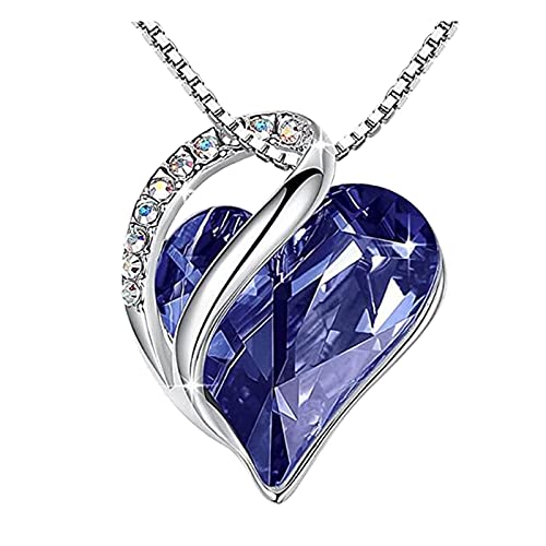 Herz Halskette Geschenke Liebe Kristall Schmuck mit Stein Anhänger 18K für Frauen Halsketten & Anhänger Silber Kristall Halskette, navy, Einheitsgröße von Generic