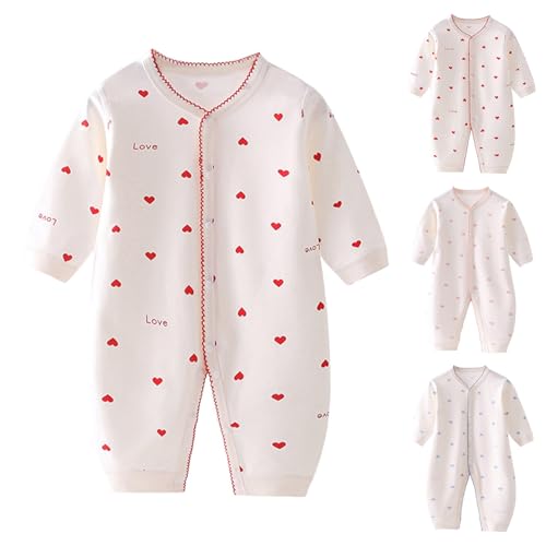 Herz Schlafstrampler Neugeborene Kawaii Schlafanzug Baby Mädchen Jungen Baumwolle Pyjama mit Knopfleiste Strampler Langarm Ohne Füße Einteiler Soft (Blue, 0-3 Months) von Generic