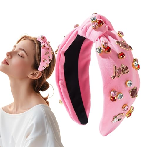 Herzförmiger Haarreif, Weihnachts-Stirnband für Damen | Breites geknotetes Haarband mit Schmuck und Strasssteinen in Herzform | geknotetes Haarband mit Strasssteinen von Generic
