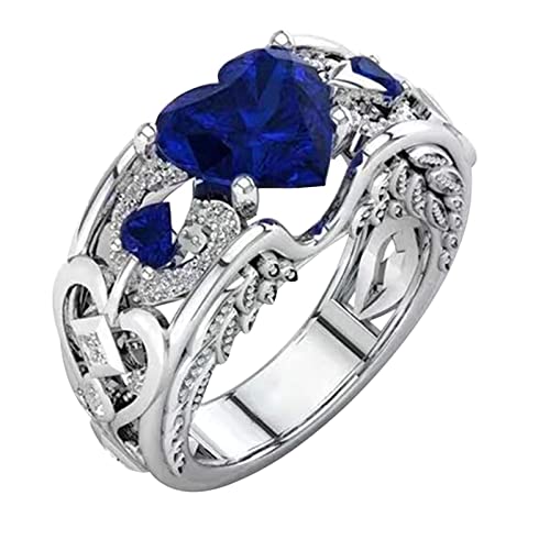 Herzform Diamant Zirkon Frauen Mode Trend Voller Diamant Zirkon Ring Damen Schmuck Diamant Ringe für Frauen Größe 5 11 Chunky Ringe Pack, blau, 5 von Generic