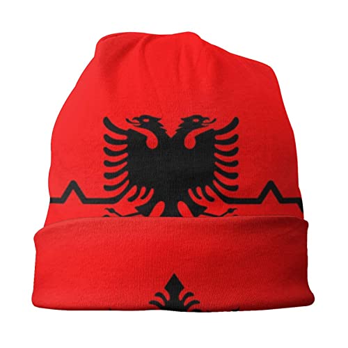 Herzschlag Albanische Flagge Mütze Femme Fatale Coole Strickmütze Männer Warmer Winter Albanischer Adler Schädel Mütze Mütze von Generic